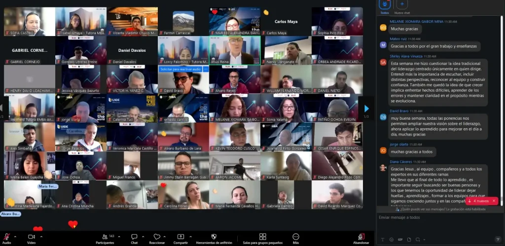 Professionals participating in a virtual Global Immersion Week session at Westfield Business School, strengthening global leadership and executive learning.